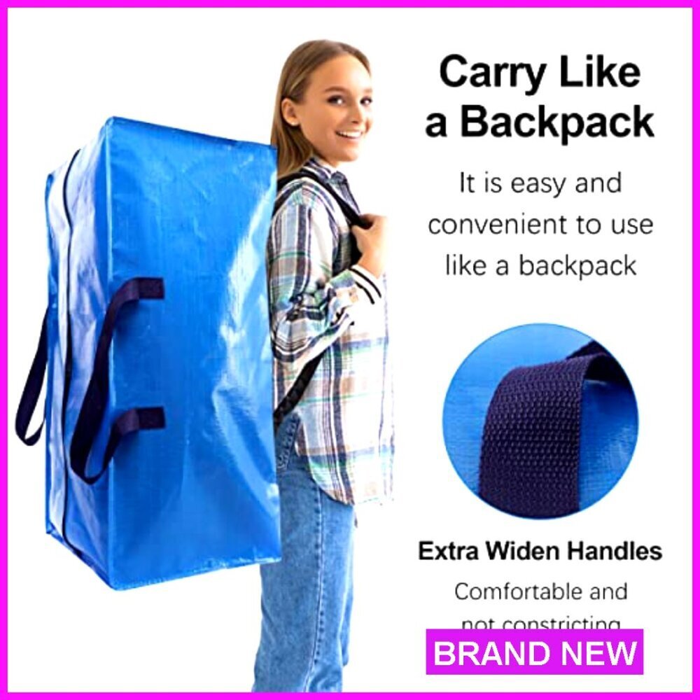 Heavy Duty Extra Large Moving Bags with Backpack Straps Fold Flat Storage Totes - Picture 4 of 7